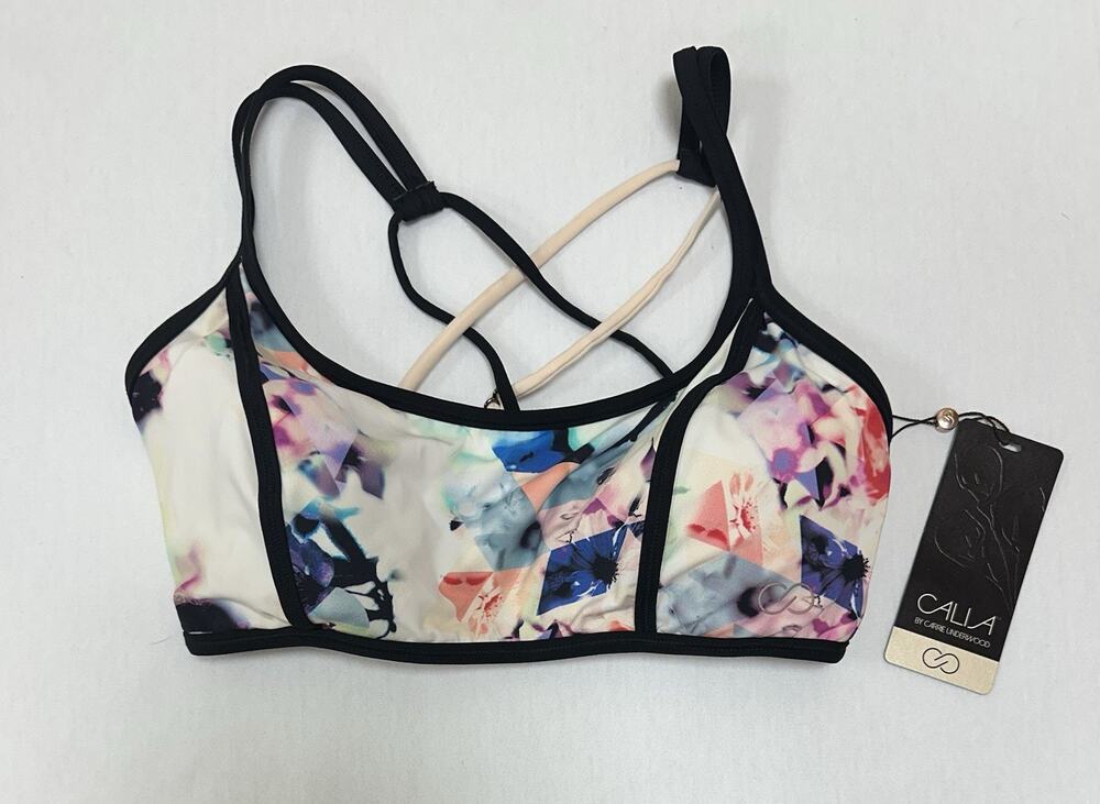 CALIA Women's Strappy Back Bikini Top Removable Pads Sz S Floral Geo NWT